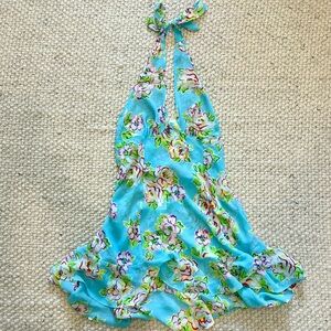 VINTAGE Floral Sleeveless Halter Semi Sheer Backless Bow Dress
